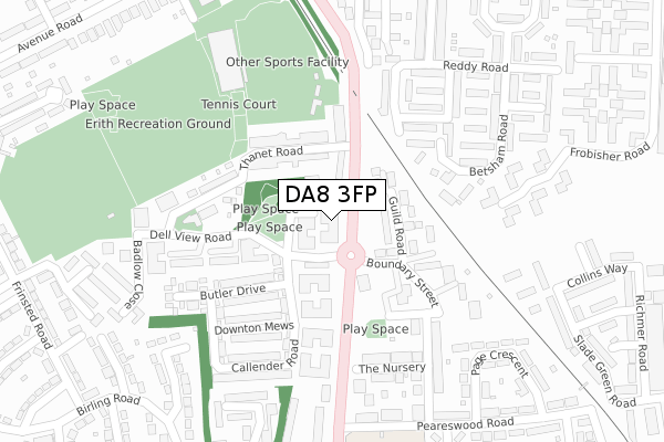DA8 3FP map - large scale - OS Open Zoomstack (Ordnance Survey)