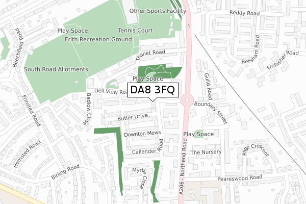 DA8 3FQ map - large scale - OS Open Zoomstack (Ordnance Survey) DA8 3FQ map - large scale - OS Open Zoomstack (Ordnance Survey)