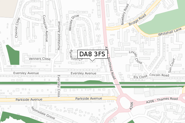 DA8 3FS map - large scale - OS Open Zoomstack (Ordnance Survey)