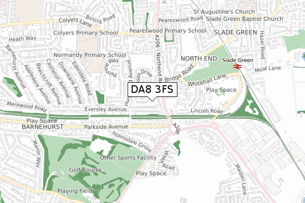 DA8 3FS map - small scale - OS Open Zoomstack (Ordnance Survey)