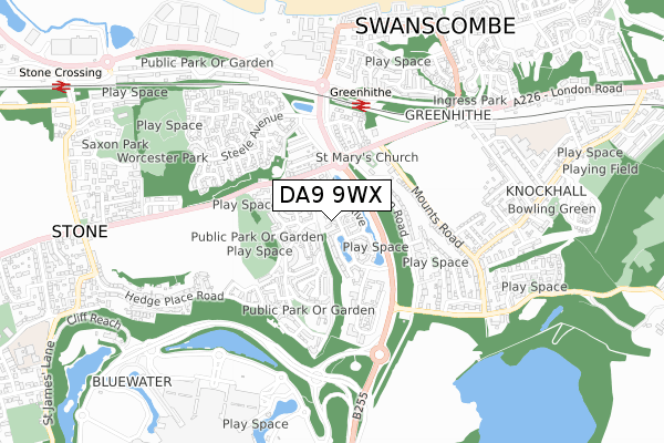 DA9 9WX map - small scale - OS Open Zoomstack (Ordnance Survey)