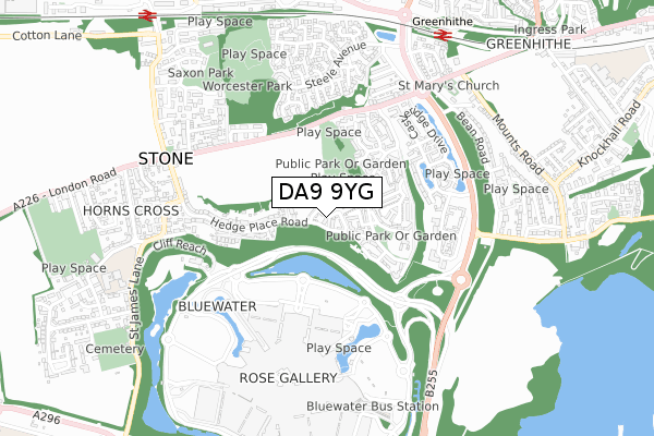 DA9 9YG map - small scale - OS Open Zoomstack (Ordnance Survey)