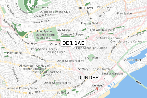 DD1 1AE map - small scale - OS Open Zoomstack (Ordnance Survey) DD1 1AE map - small scale - OS Open Zoomstack (Ordnance Survey)