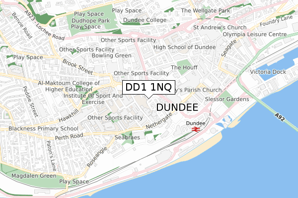 DD1 1NQ map - small scale - OS Open Zoomstack (Ordnance Survey)