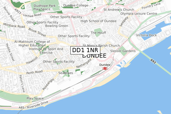 DD1 1NR map - small scale - OS Open Zoomstack (Ordnance Survey)