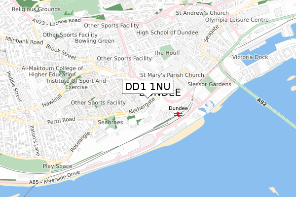 DD1 1NU map - small scale - OS Open Zoomstack (Ordnance Survey)