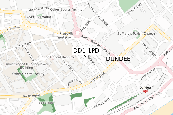 DD1 1PD map - large scale - OS Open Zoomstack (Ordnance Survey)