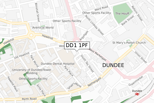 DD1 1PF map - large scale - OS Open Zoomstack (Ordnance Survey)