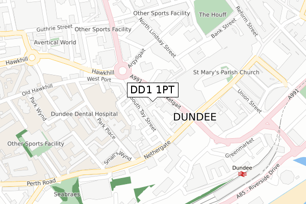 DD1 1PT map - large scale - OS Open Zoomstack (Ordnance Survey)
