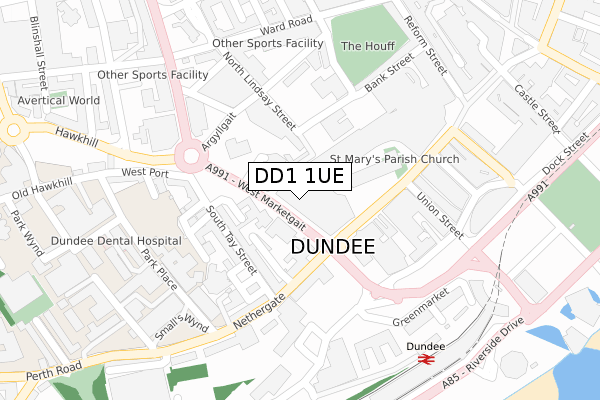 DD1 1UE map - large scale - OS Open Zoomstack (Ordnance Survey)