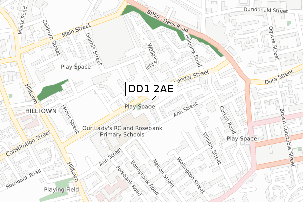 DD1 2AE map - large scale - OS Open Zoomstack (Ordnance Survey)