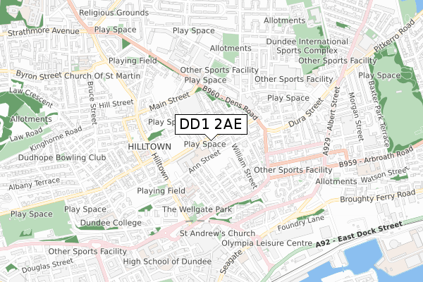 DD1 2AE map - small scale - OS Open Zoomstack (Ordnance Survey) DD1 2AE map - small scale - OS Open Zoomstack (Ordnance Survey)