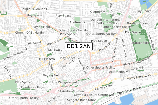 DD1 2AN map - small scale - OS Open Zoomstack (Ordnance Survey)