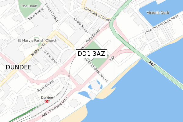 DD1 3AZ map - large scale - OS Open Zoomstack (Ordnance Survey)