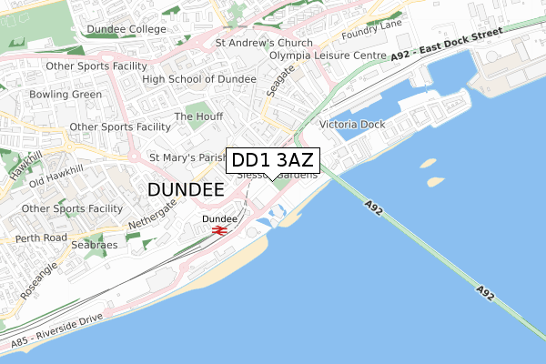 DD1 3AZ map - small scale - OS Open Zoomstack (Ordnance Survey)