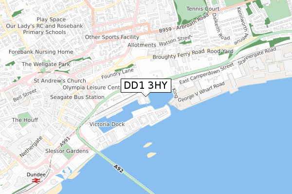 DD1 3HY map - small scale - OS Open Zoomstack (Ordnance Survey)