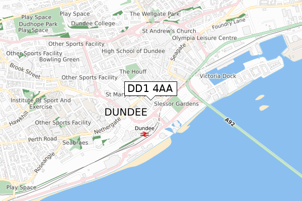 DD1 4AA map - small scale - OS Open Zoomstack (Ordnance Survey)