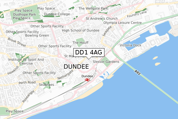 DD1 4AG map - small scale - OS Open Zoomstack (Ordnance Survey)