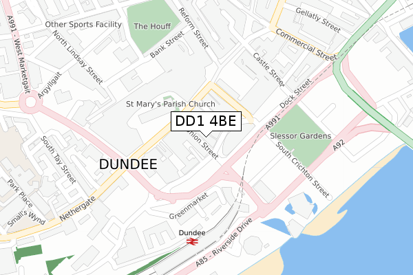 DD1 4BE map - large scale - OS Open Zoomstack (Ordnance Survey)