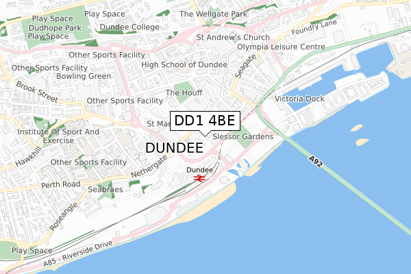 DD1 4BE map - small scale - OS Open Zoomstack (Ordnance Survey)