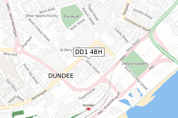 DD1 4BH map - large scale - OS Open Zoomstack (Ordnance Survey)