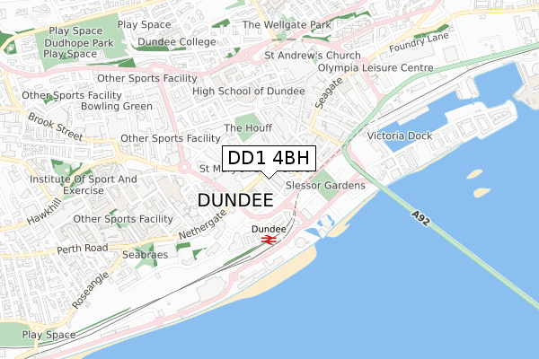 DD1 4BH map - small scale - OS Open Zoomstack (Ordnance Survey)