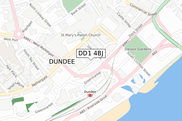 DD1 4BJ map - large scale - OS Open Zoomstack (Ordnance Survey)