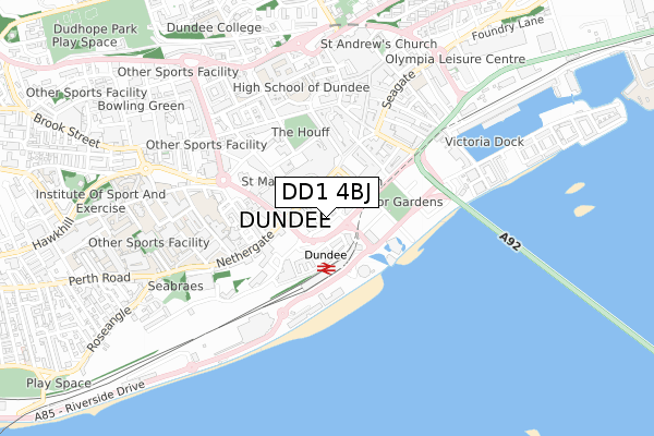 DD1 4BJ map - small scale - OS Open Zoomstack (Ordnance Survey)
