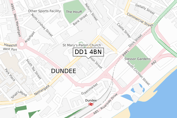 DD1 4BN map - large scale - OS Open Zoomstack (Ordnance Survey)