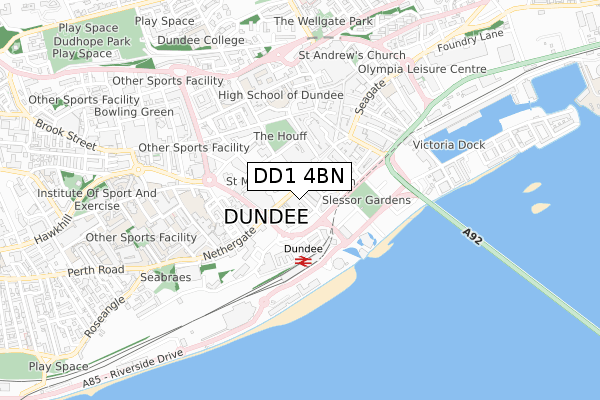DD1 4BN map - small scale - OS Open Zoomstack (Ordnance Survey)