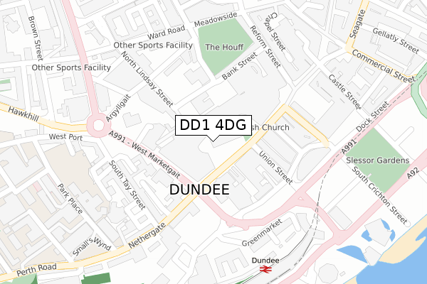 DD1 4DG map - large scale - OS Open Zoomstack (Ordnance Survey)