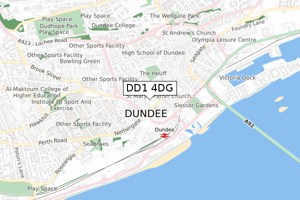 DD1 4DG map - small scale - OS Open Zoomstack (Ordnance Survey)