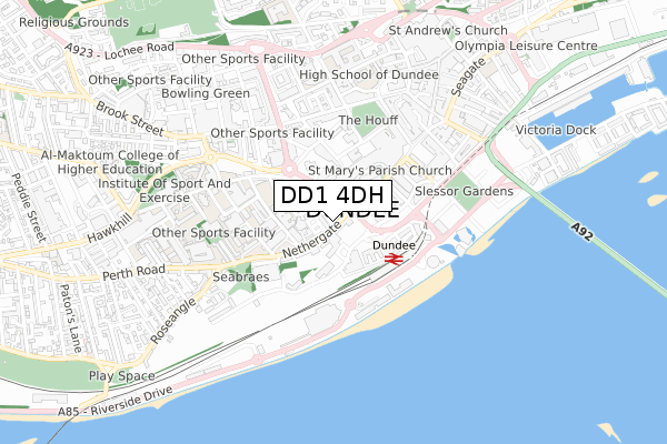 DD1 4DH map - small scale - OS Open Zoomstack (Ordnance Survey)