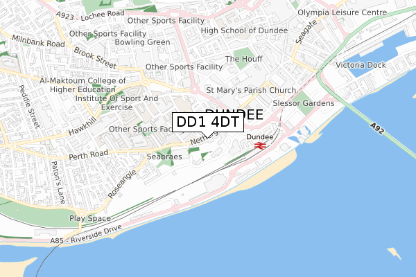 DD1 4DT map - small scale - OS Open Zoomstack (Ordnance Survey)