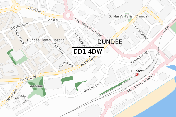 DD1 4DW map - large scale - OS Open Zoomstack (Ordnance Survey)