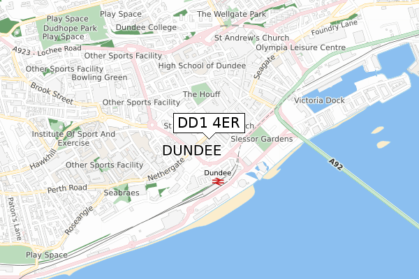 DD1 4ER map - small scale - OS Open Zoomstack (Ordnance Survey)