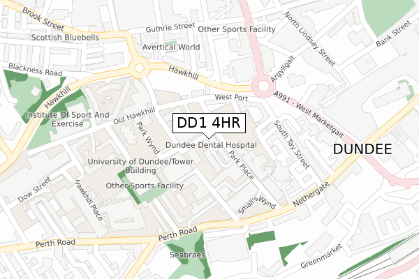 DD1 4HR map - large scale - OS Open Zoomstack (Ordnance Survey)