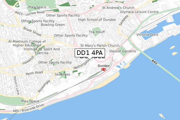 DD1 4PA map - small scale - OS Open Zoomstack (Ordnance Survey)