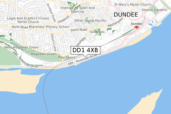 DD1 4XB map - small scale - OS Open Zoomstack (Ordnance Survey)