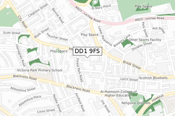 DD1 9FS map - large scale - OS Open Zoomstack (Ordnance Survey)