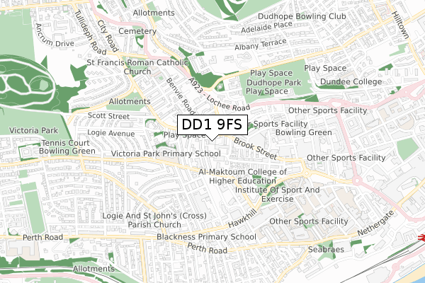 DD1 9FS map - small scale - OS Open Zoomstack (Ordnance Survey)