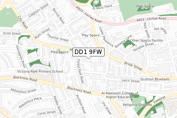 DD1 9FW map - large scale - OS Open Zoomstack (Ordnance Survey)