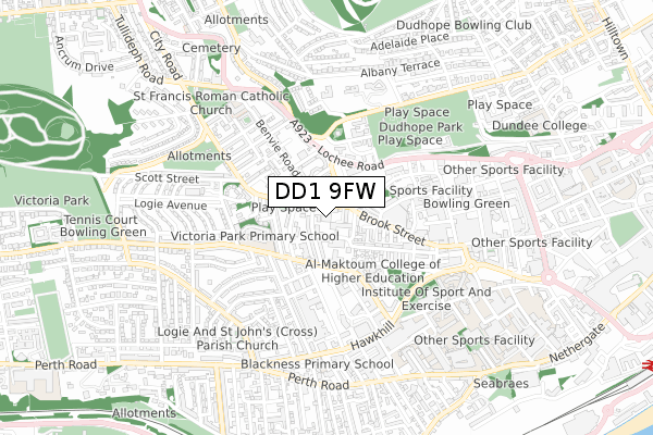 DD1 9FW map - small scale - OS Open Zoomstack (Ordnance Survey)