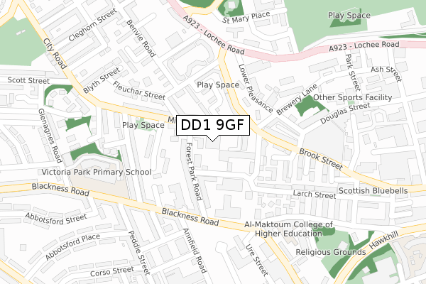 DD1 9GF map - large scale - OS Open Zoomstack (Ordnance Survey)