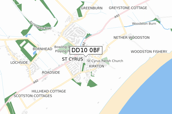 DD10 0BF map - small scale - OS Open Zoomstack (Ordnance Survey)