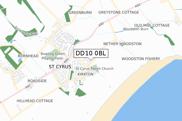 DD10 0BL map - small scale - OS Open Zoomstack (Ordnance Survey)
