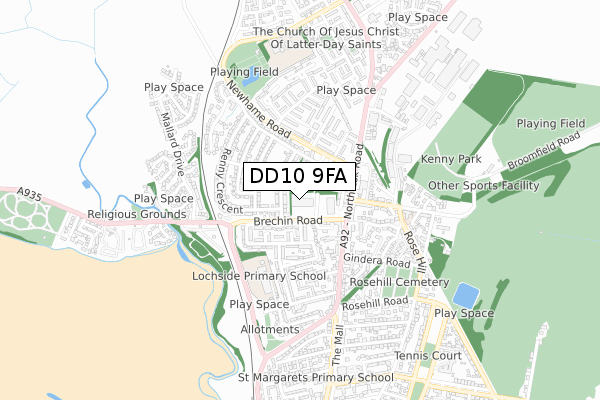 DD10 9FA map - small scale - OS Open Zoomstack (Ordnance Survey)