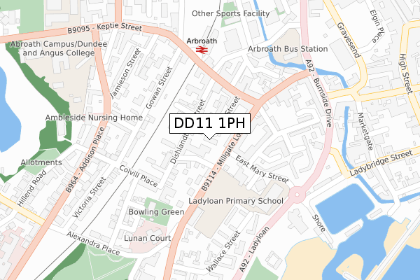 DD11 1PH map - large scale - OS Open Zoomstack (Ordnance Survey)