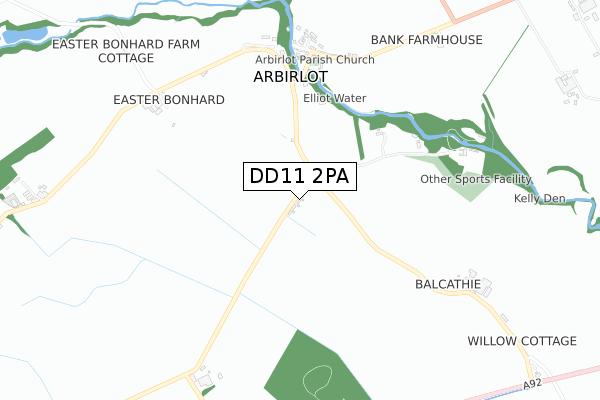 DD11 2PA map - small scale - OS Open Zoomstack (Ordnance Survey)