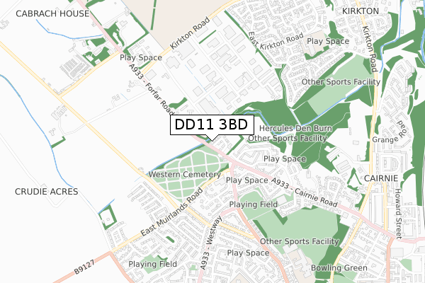 DD11 3BD map - small scale - OS Open Zoomstack (Ordnance Survey) DD11 3BD map - small scale - OS Open Zoomstack (Ordnance Survey)